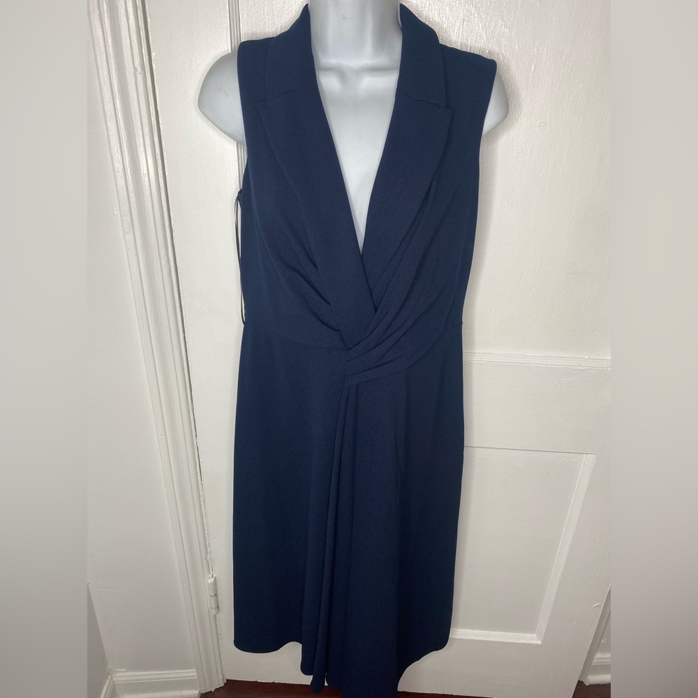DKNY NWT Elegant Navy Ruched Sleeveless Dress